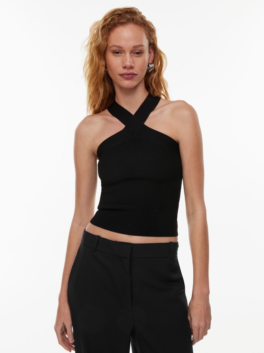 Babaton Aritzia Black Sculpt Knit Crisscross Tank Top